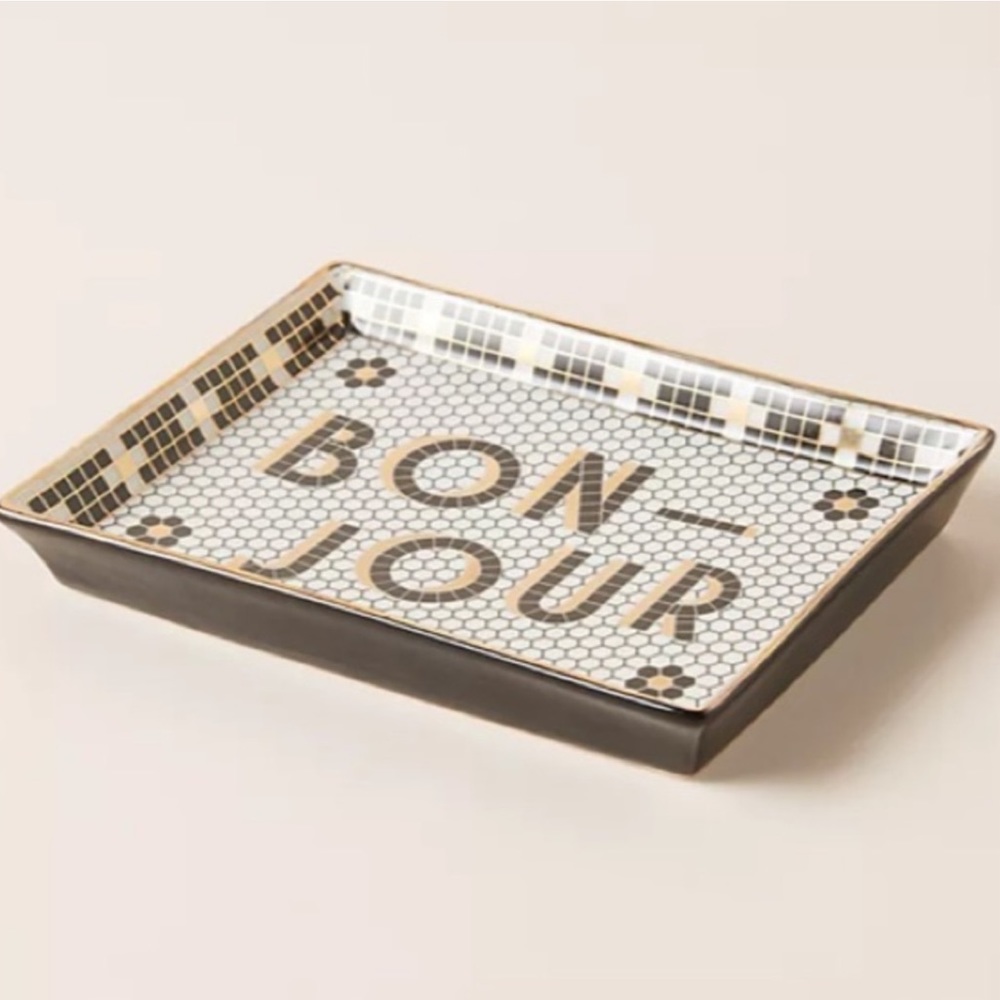 Anthropologie Bistro Tile Jewelry Makeup Vanity Tray Bonjour New In Box NWT